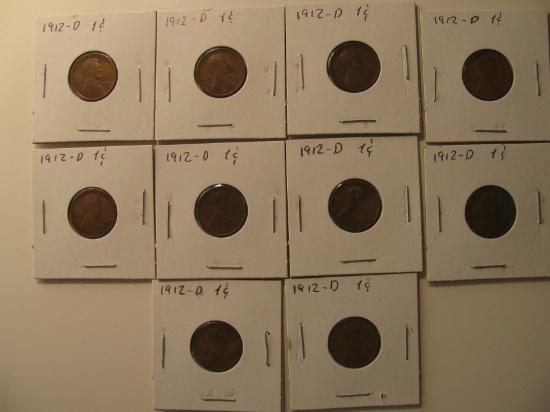 10x1912-D Wheat pennies