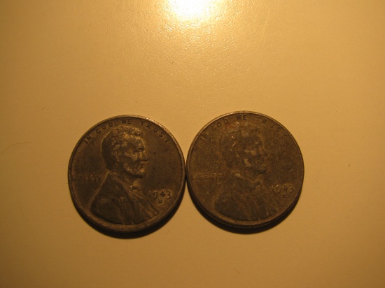 US Coins:2x 1943-D Steel pennies
