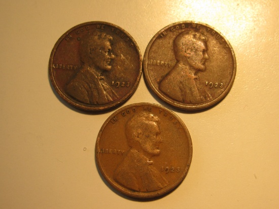 US Coins: 3x1923 Wheat pennies