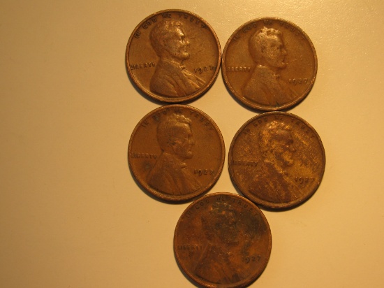 US Coins: 5x1927 Wheat pennies