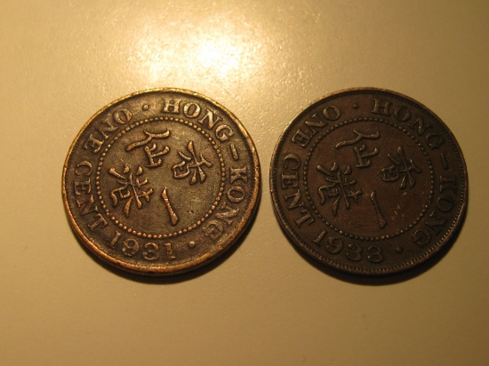 Foreign Coins:  Hong Kong 1931 & 1933 Cents