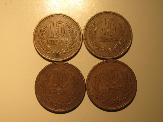 Foreign Coins: 4x Japan 10 yen coins