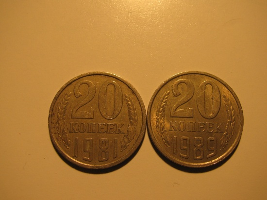 Foreign Coins:  1981 & 1989 Russia / USSR 20 Kopeks