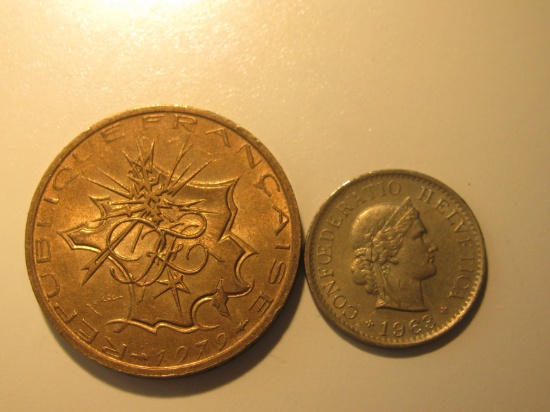 Foreign Coins: 1979 Belgium 10 Francs & 1963 Switzerland 5 Rappen
