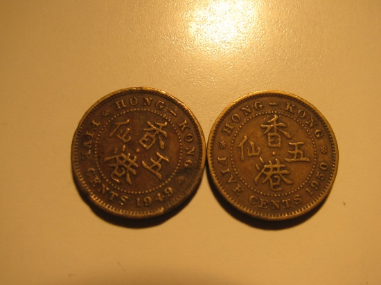 Foreign Coins:  Hong Kong 1949 & 1950 5 Cents