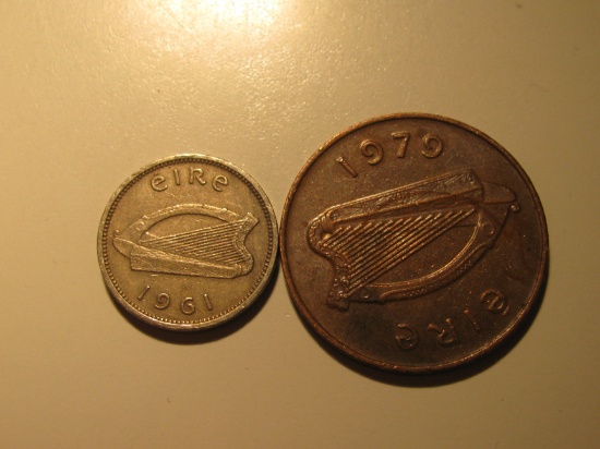 Foreign Coins:  Ireland 1961 3 & 1979 2 Pences