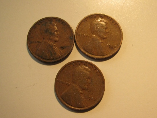 US Coins: 3x1923 Wheat pennies