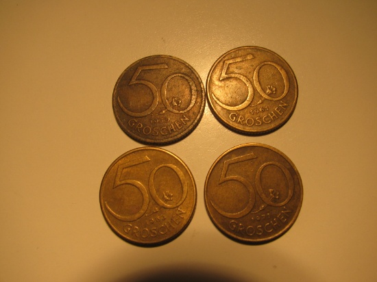 Foreign Coins: 1959, 61, 63 and 71 Austria 50 Groschen