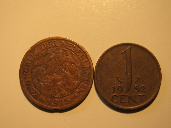 Foreign Coins: 1915& 1952 Netherlands Cents