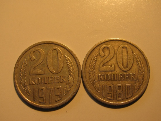 Foreign Coins:  1979 & 1980 Russia / USSR 20 Kopeks