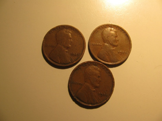 US Coins: 3x1923 Wheat pennies