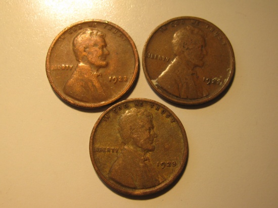 US Coins: 3x1923 Wheat pennies