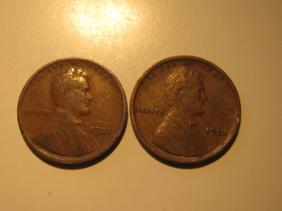 US Coins: 2x1921 Wheat pennies