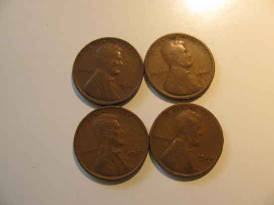 US Coins: 4x1924 Wheat pennies