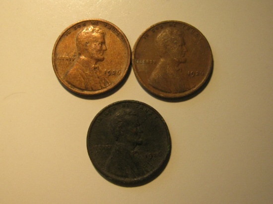 US Coins: 3x1926 Wheat pennies