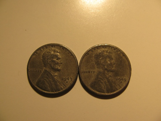 US Coins:2x 1943-D Steel pennies