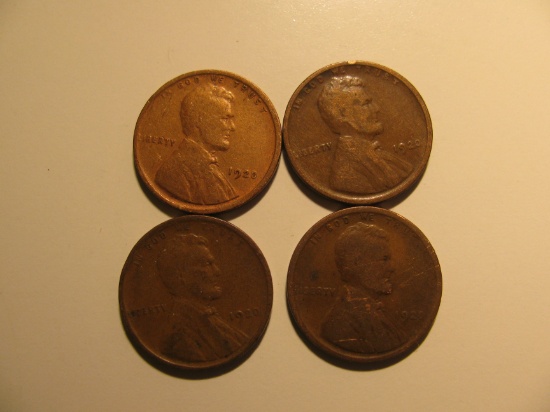 US Coins: 4x1920 Wheat Pennies