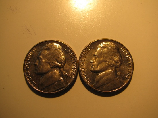 US Coins: 2x1964-D BU/Clean 5 Cents