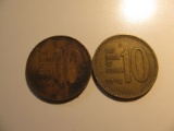Foreign Coins: Korea 1969 & 1970 10 Wons