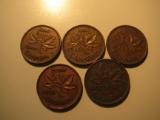 Foreign Coins: Canada 1945, 46, 47, 51 & 53 Cents