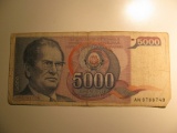 Foreign Currency: 1985 Yugoslvia 5,000 Dinara