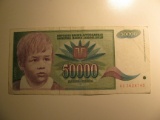 Foreign Currency: 1992 Yugoslvia 50,000 Dinara