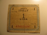 Foreign Currency: WWII 1943 Italy 1 Lira Military currency
