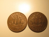 Foreign Coins: 1954 & 1958 Great Britain 1/2 Pennies