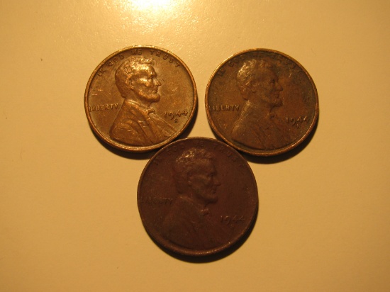 US Coins: 3x1944-S Wheat pennies