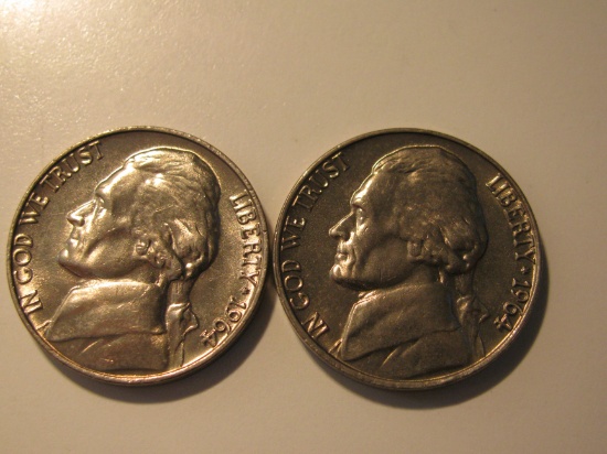 US Coins: 2x1964 BU/Clean 5 Cents