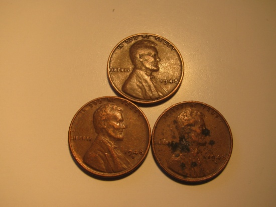 US Coins: 1948, 1948-D & 1948-S Wheat pennies