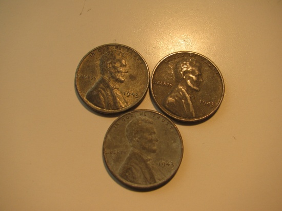 US Coins: 3x 1943 Steel pennies