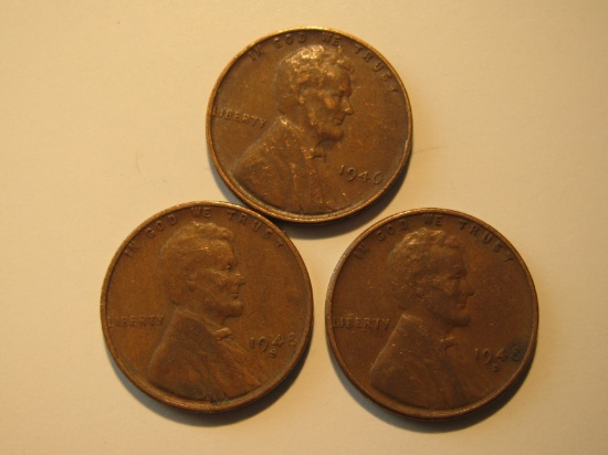 US Coins: 1946, 1948-D & 1948-S Wheat pennies
