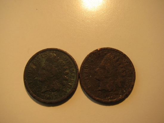 US Coins: 2x cull Indian Head pennies