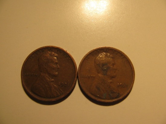 US Coins: 2x1921 Wheat Pennies
