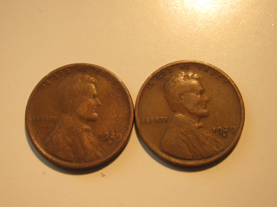 US Coins: 2x1929-D Wheat pennied