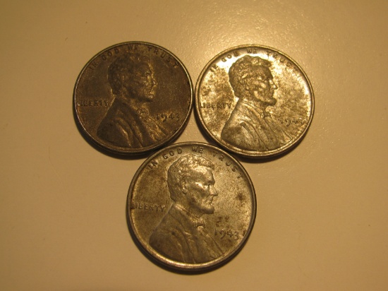 US Coins: 3x 1943 Steel pennies