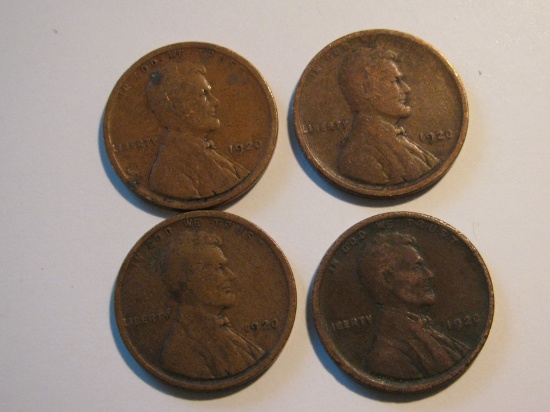 US Coins: 4x1920 Wheat Pennies