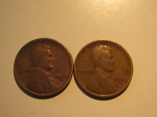 US Coins: 2x1929-D Wheat pennies