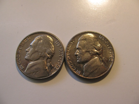 US Coins: 2x1962-D BU/Clean 5 Cents