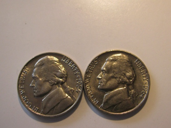 US Coins: 2x1964 BU/Clean 5 Cents