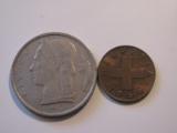 Foreign Coins: Belgium 5 Francs & 1959 Switzerland Rappen
