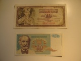 Foreign Currency: 1981 & 1994 Yugoslavia 10 Dinaras