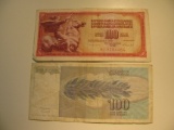 Foreign Currency: 1986 & 1992 Yugoslavia 100 Dinaras