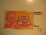 Foreign Currency: 1993 Yugoslavia 50 Million Dinara
