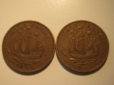 Foreign Coins: 1954 & 1959 Great Britain 1/2 Pennies