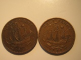 Foreign Coins: 1956 & 1957 Great Britain 1/2 Pennies