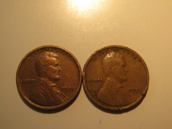US Coins: 2x1921 Wheat pennies