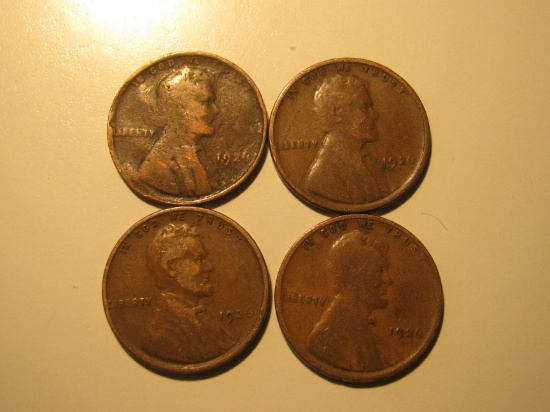 US Coins: 4x1926 Wheat Pennies