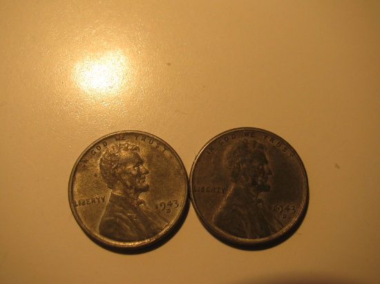 US Coins 2x 1943-D Steel pennies